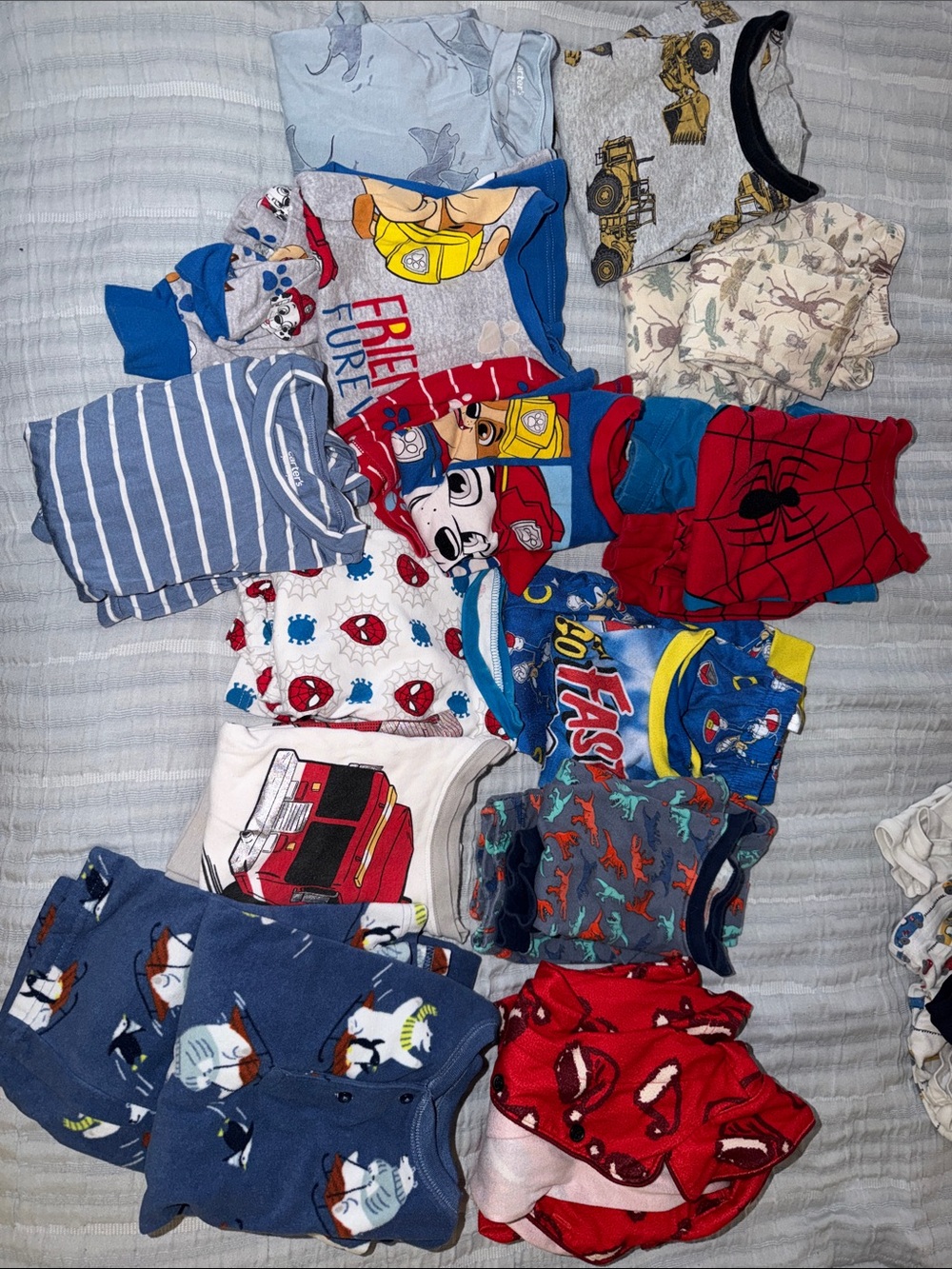 Boys Character Pajama & Sleepwear Mix - Red, Blue, Gray, White - 13 sets
